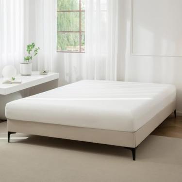 Imagem de JIYUAN 1 lençol com elástico 100% algodão lavado, lençol de baixo com bolso profundo para colchão de até 43 cm, confortável e respirável para todas as estações, tamanho Queen, branco brilhante