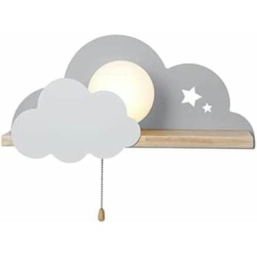 Imagem de WLHAZMWY Lâmpada de parede moderna de desenho animado para quarto de crianças, arandela interna em forma de nuvem com interruptor de puxar, soquete E27, lâmpada de sombra de vidro (branca)