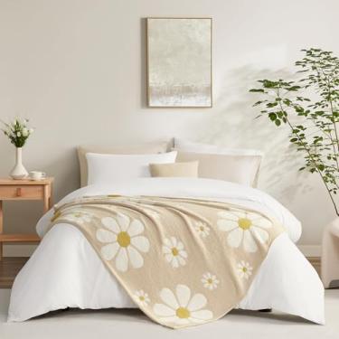 Imagem de Snuggle Sac Cobertor de flores para sofá, cobertores florais de microfibra felpudos, mantas fofas para meninas, presentes de filha, para crianças, flor bege, 127 x 152 cm