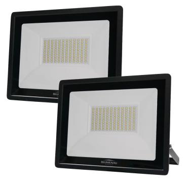 Imagem de Kit 2 Refletor De Led Slim 100w Prova Dágua Preto Bivolt 3000k Quente