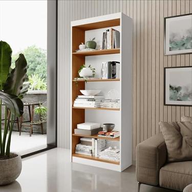 Imagem de Armário Multiuso e Estante Organizadora com Prateleiras para Livros – Design Moderno, Madeira MDF/MDP, Pintura UV, Portas com Armazenamento Oculto, 175x55x32cm (Branco Nature)