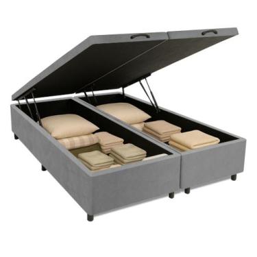 Imagem de Cama Box Com Baú Queen 1,58m Prince Suede Cinza, Cinza