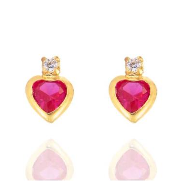 Imagem de Brinco Ouro 18k Segundo Furo Mini Pequeno Zircônia Vermelha - AGAPRIME