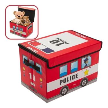Imagem de Bau Organizador Infantil Multiuso Caixa De Brinquedos Policia Puff Porta Treco Roupa Sapato Ursinho Menino Menina Vermel