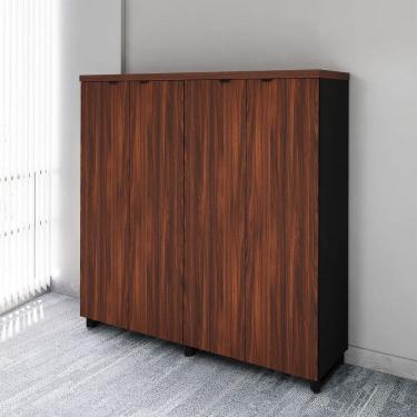 Imagem de Armário Alto Duplo 1,58m Para Escritório com 4 Portas de Abrir e Puxadores Metálicos F5 Office Louro Preto com Preto