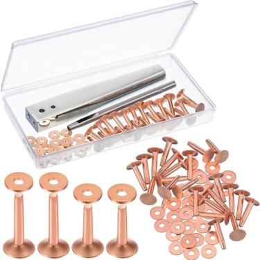Imagem de Hotop 200 peças de arruelas de cobre e rebites para trabalho em couro #9 e #12 Ferramenta de configuração de instalação de rebites de latão com kit de cortador de furador para cintos, carteiras