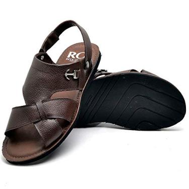 Imagem de Sandália Casual em Couro Masculino com Fecho em Metal e Costura Manual