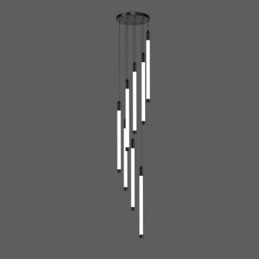 Imagem de Grande lustre de entrada para hall de entrada, escada, tetos altos, tubo longo, luz pendente linear, lustre linear moderno de LED para sala de estar, preto, 8 luzes