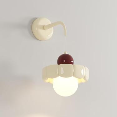 Imagem de Luminária de parede para quarto infantil, arandela moderna de resina creme com abajur de globo PMMA, luminária de parede francesa para pendurar em ambientes internos, elegante arandela de me