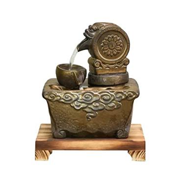 Imagem de XFNVXC Fontes de mesa escultura chinesa de cerâmica corajosa fonte de mesa fonte decorativa para área de trabalho circulação de água paisagem escritório sala de estar decoração fontes de água internas