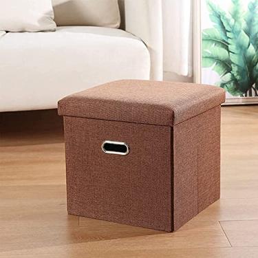 Imagem de Banqueta para os pés, espaço de armazenamento dobrável, caixa de brinquedo, otomano de linho com alça de armazenamento, para bandeja superior mesa de centro e quarto de café 38 x 38 x 38 cm banquinho