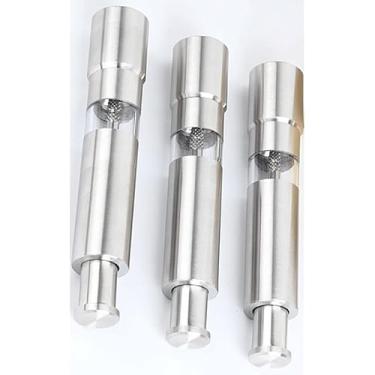 Imagem de LUYILA Conjunto de moedor de sal e pimenta por gravidade, 3 peças, manual de aço inoxidável, empurrar, sal, pimenta, molho de especiarias, utensílios de cozinha