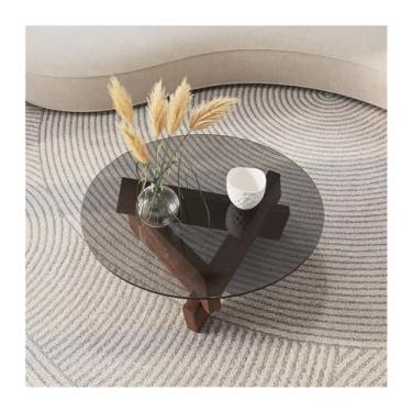 Imagem de Mesa central criativa vidro transparente madeira maciça mesas de centro sala de estar vintage minimalista mesa de chá design hall mobiliário doméstico quarto mesa (B-60X60X30CM)