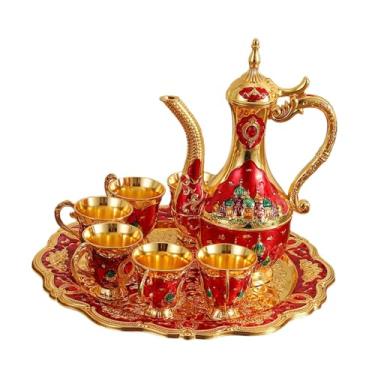 Imagem de Generic Conjunto de bule de café turco de luxo com design vintage e 6 xícaras e bandeja de chá, utensílios para bebidas, chá, sala de estar, aniversário, Vermelho