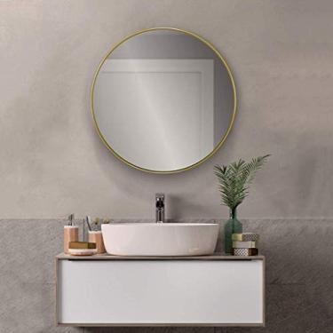 Imagem de Espelho de banheiro montado na parede espelho penteadeira nórdica decorativa dourada redonda e parede de vidro Vanity 50 x 50 cm