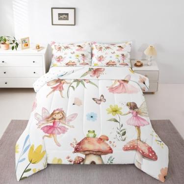 Imagem de Feelyou Conjunto de cama solteiro de princesa, jardim de fadas, rosa, para decoração de quarto de meninos e meninas, 2 peças