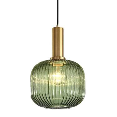 Imagem de YQSLQZZ Luminária pendente de vidro verde, mesa de jantar acima da pia lustre de iluminação decorativa, lustres pequenos para pendurar na cabeceira do quarto, para sala de jantar, bar, cozinha ilha