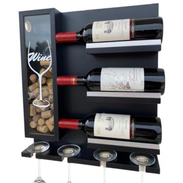 Imagem de Barzinho de Parede Adega Vinhos 100% MDF Decoração Alumínio(Preto)