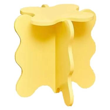 Imagem de Xcello Mesa de centro de madeira, mesa de centro de flores, mesa de centro redonda, mesa de centro de pernas curvas, bordas arredondadas estáveis para destaque de sala de estar (P-amarelo)