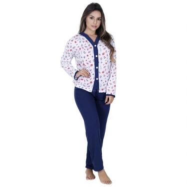 Imagem de Pijama Longo De Frio Aberto De Botão Amamentação Idoso Pós Cirurgia Pó