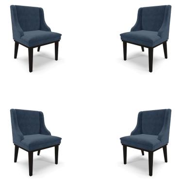Imagem de Kit 4 Cadeiras Decorativas Sala de Jantar Base Fixa de Madeira Firenze Suede Azul Marinho/Preto G19 - Gran Belo