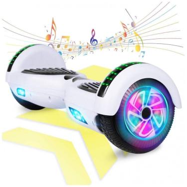 Imagem de Hoverboard Elétrico Branco, Autoequilibrado, 16 km/h, Motor 350W, Bateria 36V 4Ah, Alcance 16 km, Bluetooth e Luzes LED, Peso 10,5 kg