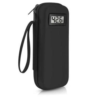 Imagem de Zimblin Estojo de viagem para refrigerador de insulina com visor de temperatura, turquesa, nylon e plástico, bolsas de gelo aprovadas pela TSA, tela LCD, design rígido (preto)