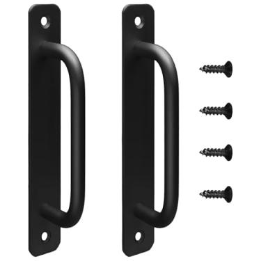 Imagem de Auvotuis Maçaneta de porta de celeiro central com furo de 170 mm/6,7 polegadas, puxador de porta de liga de alumínio, puxadores de porta de armário com placa para cozinha, armário, banheiro, armário