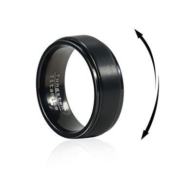 Imagem de Anel de casamento masculino giratório de tungstênio de titânio de 6/8 mm, meio tamanho, sem níquel, para homens e mulheres, básico liso escovado/tijolo/cruz/martelado anel de compromisso para ele