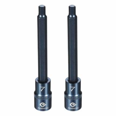 Imagem de HARFINGTON 2 soquetes hexagonais de impacto de 1/5.1 cm H7 (7 mm) métrico 14 cm de comprimento S2 soquetes de aço de 6 pontos para adaptador de furadeira elétrica, azul