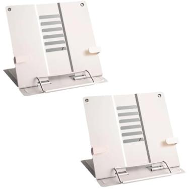 Imagem de 2 Pack suporte de livros de metal, suporte - descanso de leitura multifuncional resistente portátil para receitas, livros didáticos, tablets e livros de música - 20 x 19 cm " (Branco)