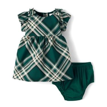 Imagem de The Children's Place Conjunto de vestido elegante de manga curta e capa de fraldas para bebês meninas e recém-nascidos, Xadrez verde balt, 0-3 Meses