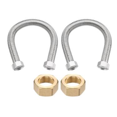 Imagem de PATIKIL Mangueira flexível para aquecedor de água de aço inoxidável, pacote com 2, mangueiras de conector de aquecedor de água corrugadas duráveis de 45 cm para encaixe de tubos de ferro, (1G fêmea x