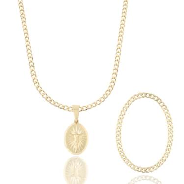 Imagem de Corrente E Pulseira Gurme 3mm Banhada A Ouro 24K Moeda Antiga + Pingente