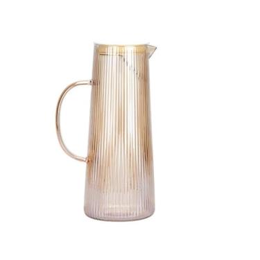 Imagem de Jarro Listras verticais Vidro Chaleira fria Resistente ao calor Grande capacidade Casa Jarra de água Suco Bebida Bule chá(Brown)