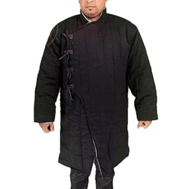 Imagem de THE MEDIEVALS Casaco Gambeson acolchoado grosso Aketon casaco de comprimento total - fantasias pretas - GG