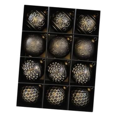 Imagem de KiBcsLic 12 peças de enfeites de bola de Natal de 8 cm, decoração de árvore de Natal para festa em casa, acessórios multifuncionais leves, design vintage, Ouro Preto
