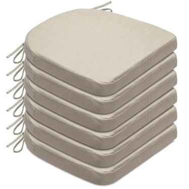 Imagem de Algudbilt Conjunto de 4 ou 6 almofadas de cadeira – Almofada de assento de espuma grossa 43 x 40 cm com laços e capa lavável removível para cadeiras de jantar, escritório | Madeira | Cadeiras de metal