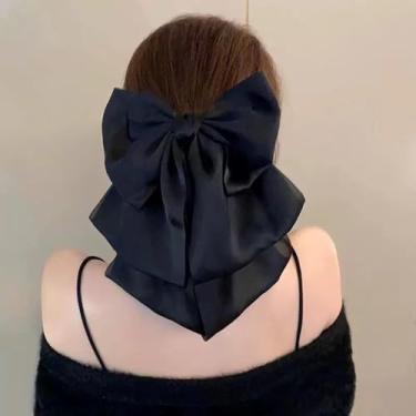 Imagem de Grampos de cabelo com laço preto para mulheres, prendedor de cabelo francês, laço de fita de cabelo feminino, acessórios de suporte de rabo de cavalo da moda para cabelo grosso e fino, antiderrapante