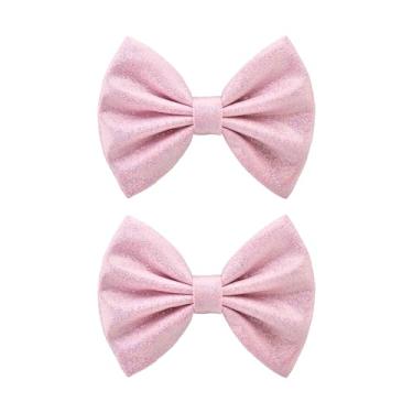 Imagem de YanJie 2 peças de grampos de cabelo rosa claro de 12 cm para meninas com glitter para acessórios de cabelo metálico feminino grampo de cabelo com laço brilhante para festas