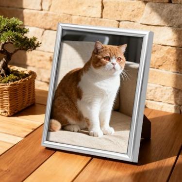 Imagem de Porta-retratos de 15 x 20 cm com borda fina para fotos de família, suporte de plástico clássico e moderno para decoração de casa e escritório (prateado)