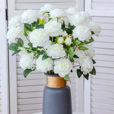Imagem de 1 buquê de flores artificiais simulação de peônia de três cabeças decoração de quarto de festa de casamento, 64 x 7 x 0,3 cm (branco)