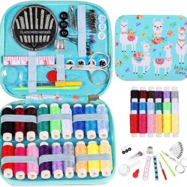 Imagem de Kit de costura 87 peças com estojo, suprimentos de costura portáteis para viajantes domésticos, adultos, iniciantes, emergências, contém linha, tesoura, agulhas, fita métrica