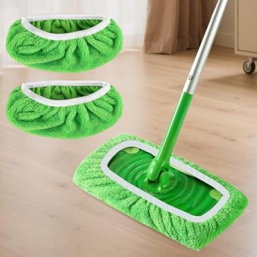 Imagem de Conjunto de substituição de esfregão reutilizável para esfregão plano seco e molhado com pisos de azulejo laminado de madeira para limpeza profunda em casa (verde, pacote com 2)