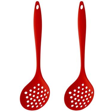 Imagem de Escumadeira De Silicone Vermelha Grande Kit 02 Un