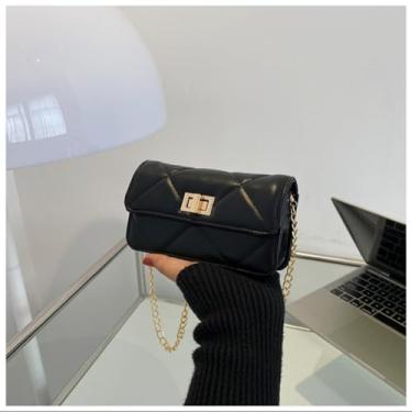 Imagem de Bolsa mensageiro com corrente de metal, bolsa tiracolo moderna de poliuretano (preta)