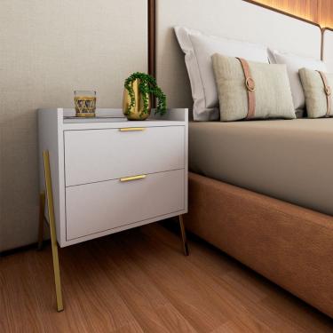 Imagem de Mesa de Cabeceira Moderno com 2 Gavetas Asher 63cm - Branco