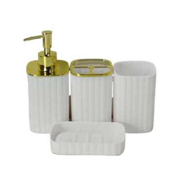 Imagem de Kit De Luxo Para LavatóRio, Conjunto De 2 PeçAs, Conjunto De 4 PeçAs, Conjunto Completo Para Pia De Banheiro(Kit4 Listras Quadradas Branco)