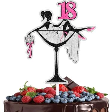 Imagem de Topo de bolo de aniversário de 18 anos de menina sentada, torcendo por um feliz aniversário, decoração de salto alto, uma festa glamorosa de 18 anos, festa de spa de maquiagem ou decorações de festa