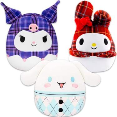 Imagem de Sanrio Squishmallows – Pacote com travesseiros de pelúcia Squishmallows de 20 cm com My Melody, Kuromi, Cinnamoroll | Conjunto de decoração de quarto Sanrio de 20 cm